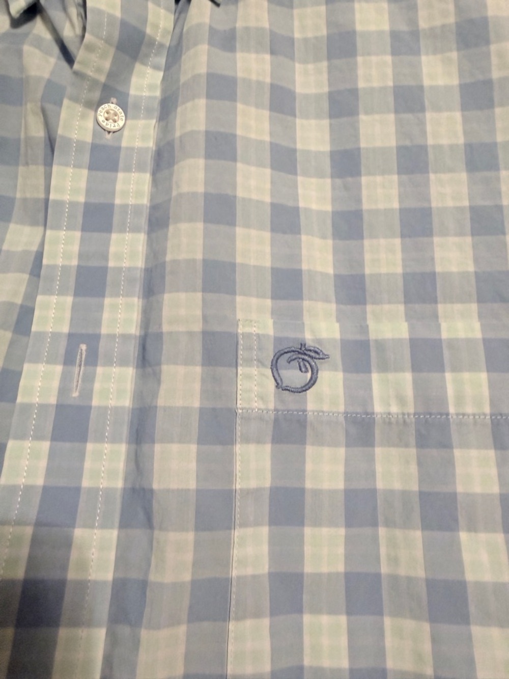 Men's Peach State Pride Blue and White Gingham Button-Down Shirt